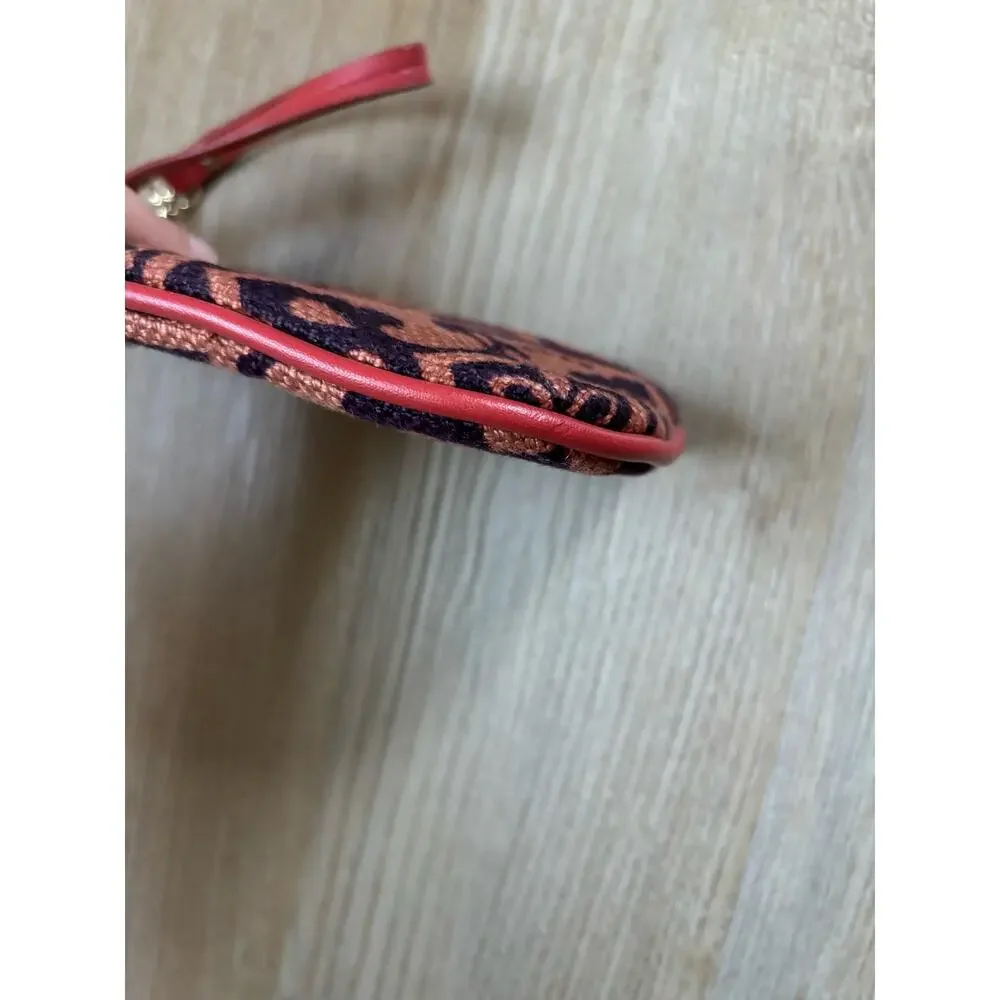Spartina 449 Purple Orange Linen Leather Zip‎ Wristlet Mermaid Charm Pouch